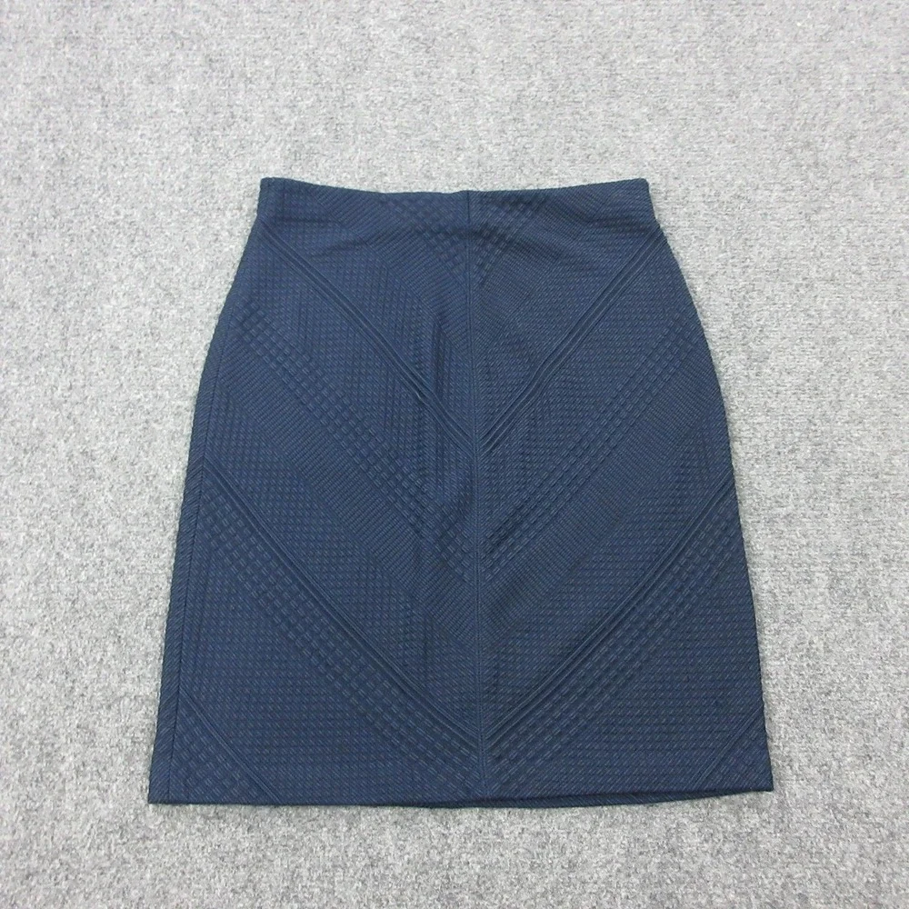 Tory Burch Skirt Womens Small Navy Blue Geometric Knit Pencil Stretch Career